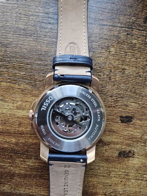 Fossil ME3102 45mm Rose Gold Case Blue Leather Strap Men's